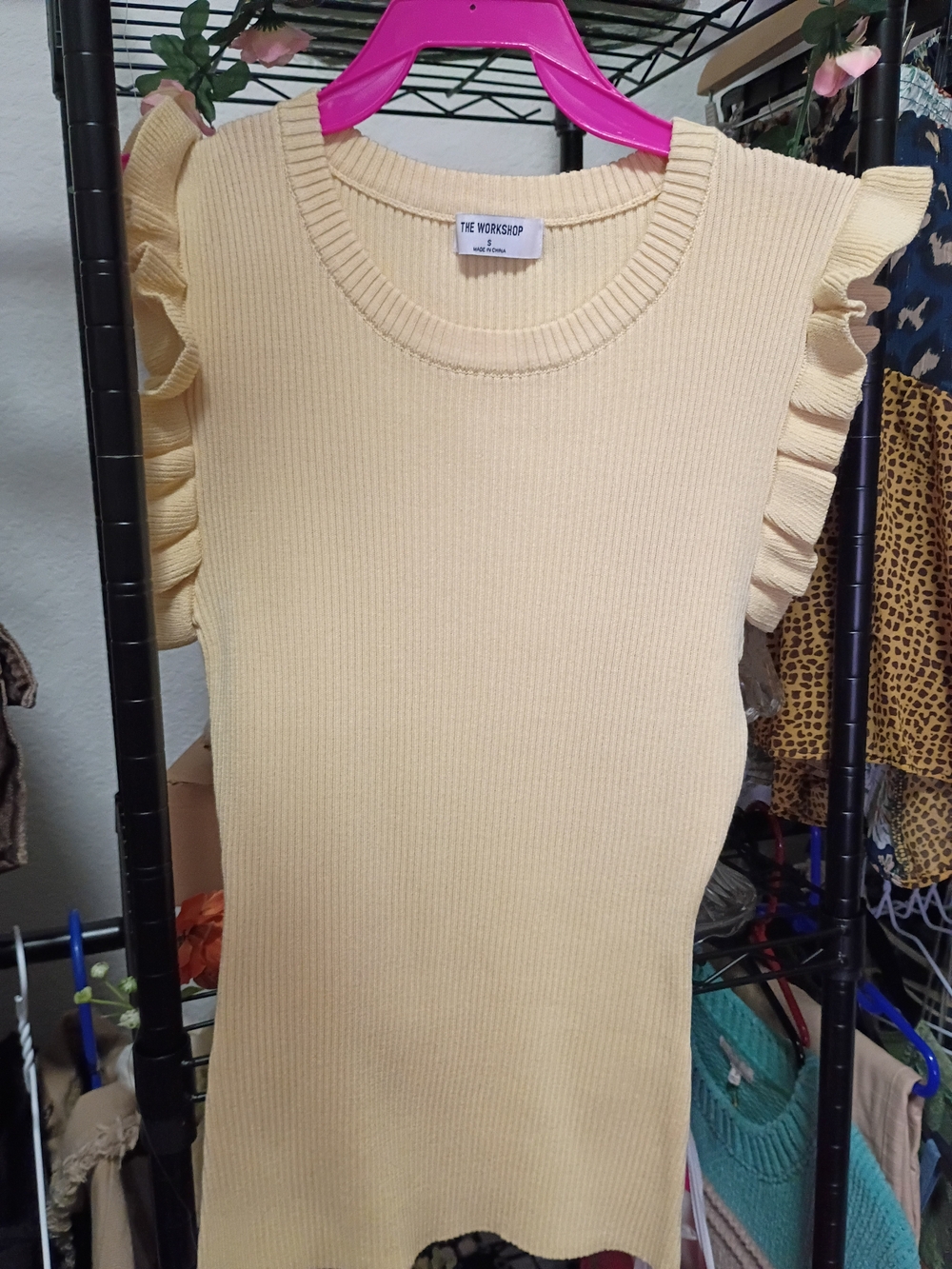 Workshop Republic Clothing Pale Yellow Ribbed Ruffle Sleeve Tank